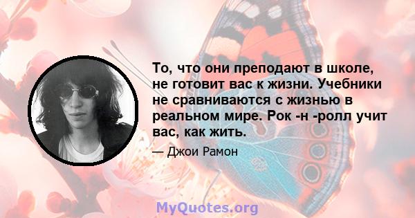 То, что они преподают в школе, не готовит вас к жизни. Учебники не сравниваются с жизнью в реальном мире. Рок -н -ролл учит вас, как жить.