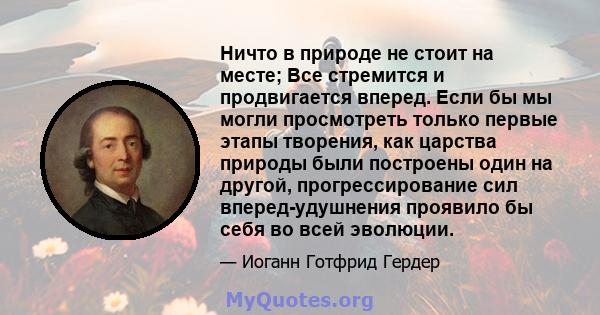 Ничто в природе не стоит на месте; Все стремится и продвигается вперед. Если бы мы могли просмотреть только первые этапы творения, как царства природы были построены один на другой, прогрессирование сил вперед-удушнения 