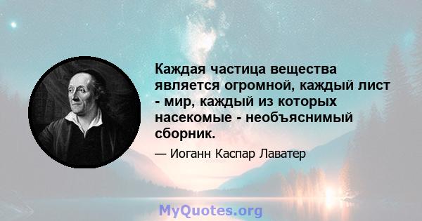 Каждая частица вещества является огромной, каждый лист - мир, каждый из которых насекомые - необъяснимый сборник.