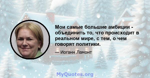 Мои самые большие амбиции - объединить то, что происходит в реальном мире, с тем, о чем говорят политики.