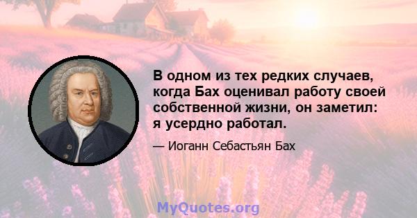 В одном из тех редких случаев, когда Бах оценивал работу своей собственной жизни, он заметил: я усердно работал.