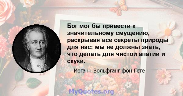 Бог мог бы привести к значительному смущению, раскрывая все секреты природы для нас: мы не должны знать, что делать для чистой апатии и скуки.