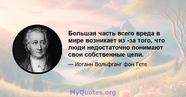 Большая часть всего вреда в мире возникает из -за того, что люди недостаточно понимают свои собственные цели.