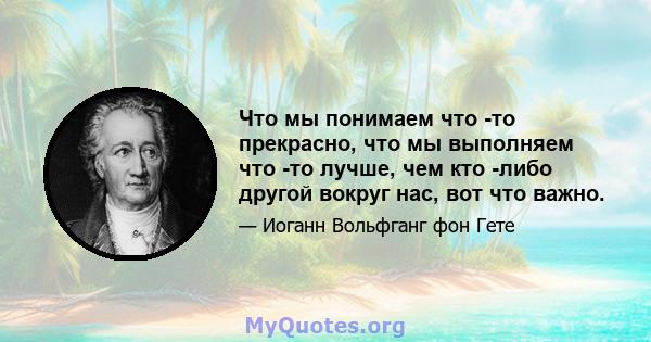 Что мы понимаем что -то прекрасно, что мы выполняем что -то лучше, чем кто -либо другой вокруг нас, вот что важно.