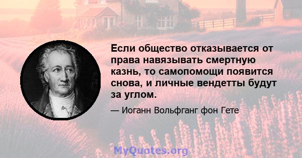 Если общество отказывается от права навязывать смертную казнь, то самопомощи появится снова, и личные вендетты будут за углом.