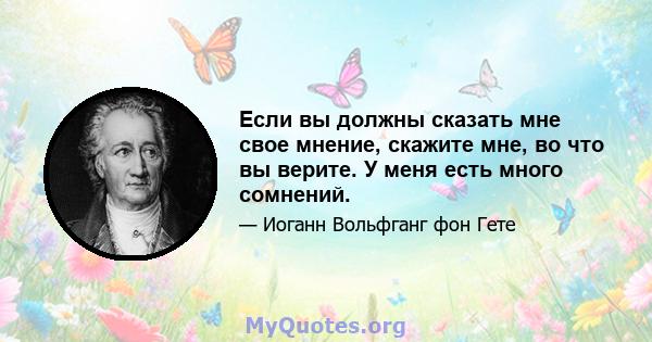 Если вы должны сказать мне свое мнение, скажите мне, во что вы верите. У меня есть много сомнений.