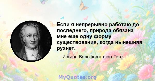 Если я непрерывно работаю до последнего, природа обязана мне еще одну форму существования, когда нынешняя рухнет.