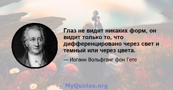 Глаз не видит никаких форм, он видит только то, что дифференцировано через свет и темный или через цвета.