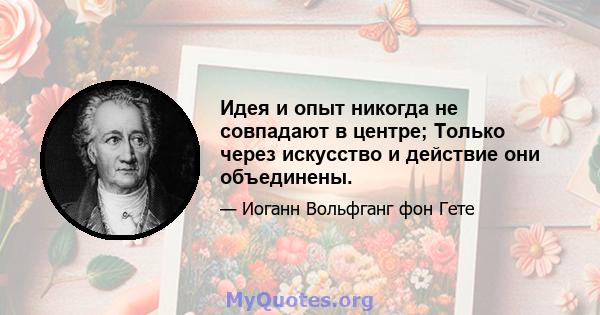 Идея и опыт никогда не совпадают в центре; Только через искусство и действие они объединены.