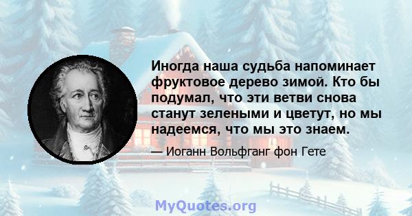 Иногда наша судьба напоминает фруктовое дерево зимой. Кто бы подумал, что эти ветви снова станут зелеными и цветут, но мы надеемся, что мы это знаем.