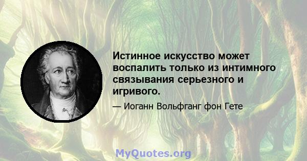 Истинное искусство может воспалить только из интимного связывания серьезного и игривого.