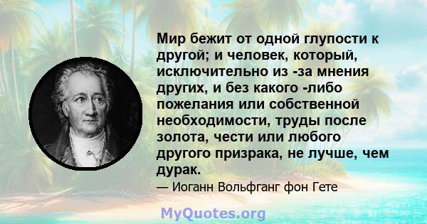 Мир бежит от одной глупости к другой; и человек, который, исключительно из -за мнения других, и без какого -либо пожелания или собственной необходимости, труды после золота, чести или любого другого призрака, не лучше,