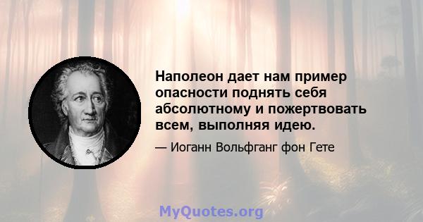 Наполеон дает нам пример опасности поднять себя абсолютному и пожертвовать всем, выполняя идею.