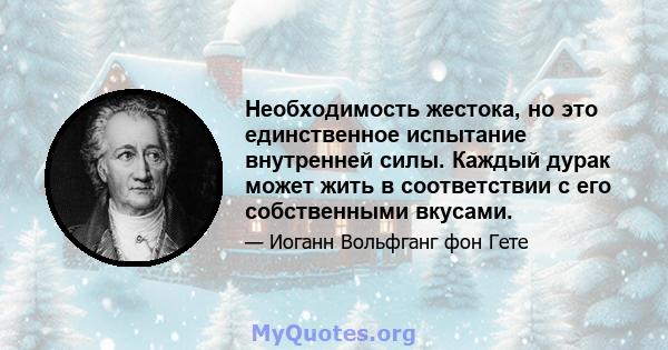 Необходимость жестока, но это единственное испытание внутренней силы. Каждый дурак может жить в соответствии с его собственными вкусами.