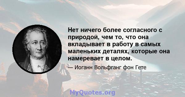 Нет ничего более согласного с природой, чем то, что она вкладывает в работу в самых маленьких деталях, которые она намеревает в целом.