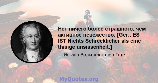 Нет ничего более страшного, чем активное невежество. [Ger., ES IST Nichts Schrecklicher als eine thisige unsissenheit.]