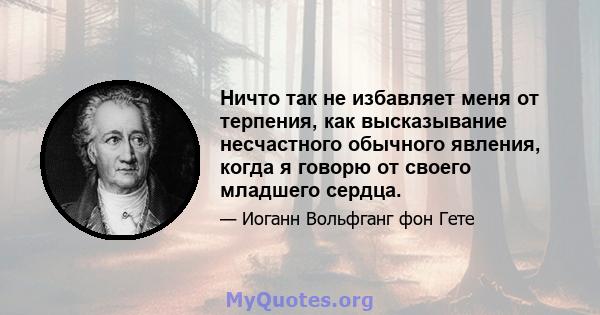 Ничто так не избавляет меня от терпения, как высказывание несчастного обычного явления, когда я говорю от своего младшего сердца.