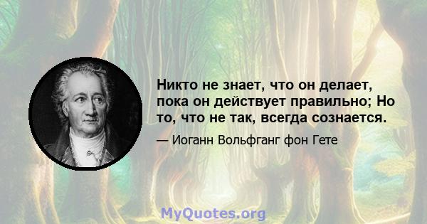 Никто не знает, что он делает, пока он действует правильно; Но то, что не так, всегда сознается.