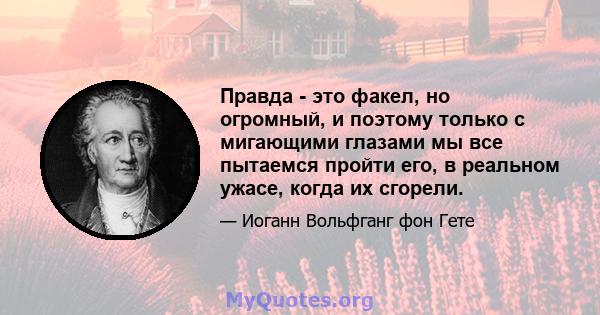 Правда - это факел, но огромный, и поэтому только с мигающими глазами мы все пытаемся пройти его, в реальном ужасе, когда их сгорели.