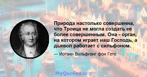 Природа настолько совершенна, что Троица не могла создать ее более совершенным. Она - орган, на котором играет наш Господь, а дьявол работает с сильфоном.