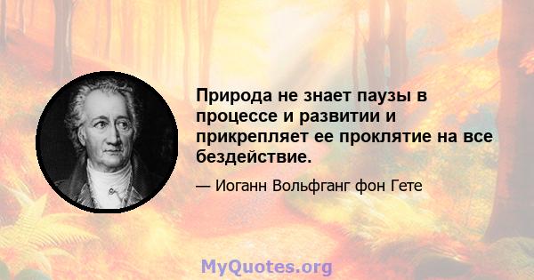 Природа не знает паузы в процессе и развитии и прикрепляет ее проклятие на все бездействие.