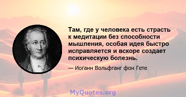 Там, где у человека есть страсть к медитации без способности мышления, особая идея быстро исправляется и вскоре создает психическую болезнь.