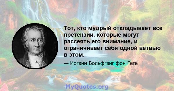 Тот, кто мудрый откладывает все претензии, которые могут рассеять его внимание, и ограничивает себя одной ветвью в этом.