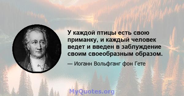 У каждой птицы есть свою приманку, и каждый человек ведет и введен в заблуждение своим своеобразным образом.