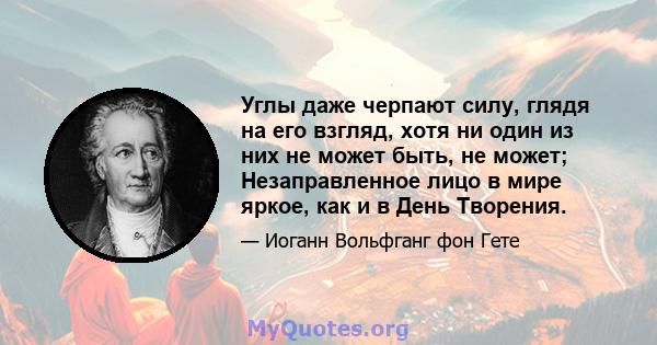 Углы даже черпают силу, глядя на его взгляд, хотя ни один из них не может быть, не может; Незаправленное лицо в мире яркое, как и в День Творения.