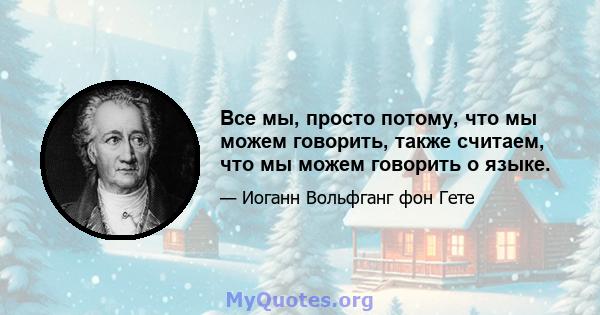 Все мы, просто потому, что мы можем говорить, также считаем, что мы можем говорить о языке.