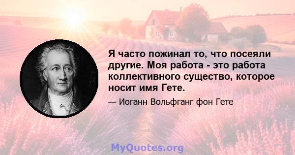 Я часто пожинал то, что посеяли другие. Моя работа - это работа коллективного существо, которое носит имя Гете.