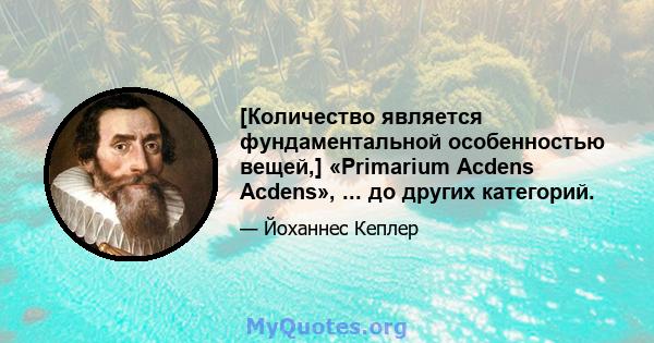 [Количество является фундаментальной особенностью вещей,] «Primarium Acdens Acdens», ... до других категорий.