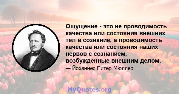 Ощущение - это не проводимость качества или состояния внешних тел в сознание, а проводимость качества или состояния наших нервов с сознанием, возбужденные внешним делом.