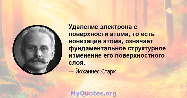 Удаление электрона с поверхности атома, то есть ионизации атома, означает фундаментальное структурное изменение его поверхностного слоя.