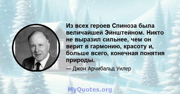 Из всех героев Спиноза была величайшей Эйнштейном. Никто не выразил сильнее, чем он верит в гармонию, красоту и, больше всего, конечная понятия природы.