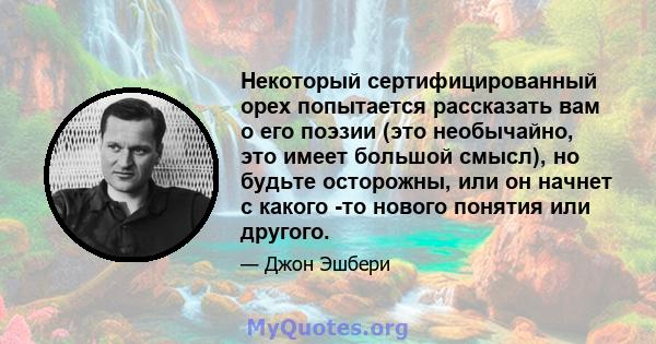 Некоторый сертифицированный орех попытается рассказать вам о его поэзии (это необычайно, это имеет большой смысл), но будьте осторожны, или он начнет с какого -то нового понятия или другого.