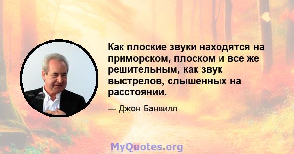 Как плоские звуки находятся на приморском, плоском и все же решительным, как звук выстрелов, слышенных на расстоянии.