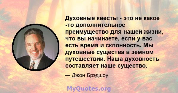 Духовные квесты - это не какое -то дополнительное преимущество для нашей жизни, что вы начинаете, если у вас есть время и склонность. Мы духовные существа в земном путешествии. Наша духовность составляет наше существо.