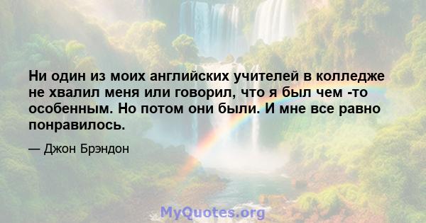 Ни один из моих английских учителей в колледже не хвалил меня или говорил, что я был чем -то особенным. Но потом они были. И мне все равно понравилось.