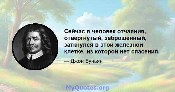 Сейчас я человек отчаяния, отвергнутый, заброшенный, заткнулся в этой железной клетке, из которой нет спасения.