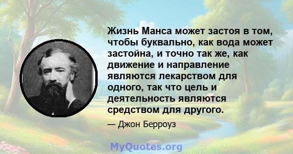 Жизнь Манса может застоя в том, чтобы буквально, как вода может застойна, и точно так же, как движение и направление являются лекарством для одного, так что цель и деятельность являются средством для другого.