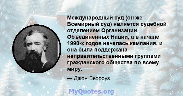 Международный суд (он же Всемирный суд) является судебной отделением Организации Объединенных Наций, а в начале 1990-х годов началась кампания, и она была поддержана неправительственными группами гражданского общества