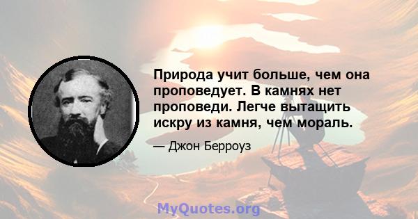 Природа учит больше, чем она проповедует. В камнях нет проповеди. Легче вытащить искру из камня, чем мораль.