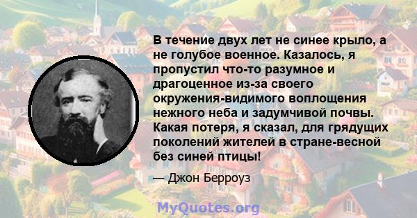 В течение двух лет не синее крыло, а не голубое военное. Казалось, я пропустил что-то разумное и драгоценное из-за своего окружения-видимого воплощения нежного неба и задумчивой почвы. Какая потеря, я сказал, для