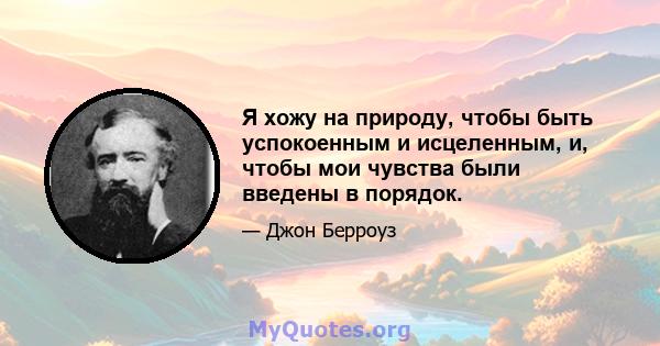 Я хожу на природу, чтобы быть успокоенным и исцеленным, и, чтобы мои чувства были введены в порядок.