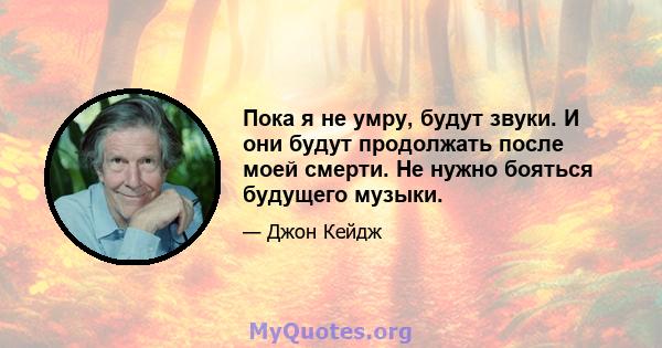 Пока я не умру, будут звуки. И они будут продолжать после моей смерти. Не нужно бояться будущего музыки.