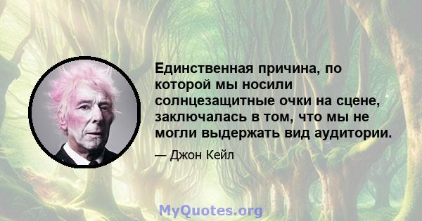 Единственная причина, по которой мы носили солнцезащитные очки на сцене, заключалась в том, что мы не могли выдержать вид аудитории.