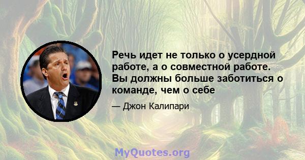 Речь идет не только о усердной работе, а о совместной работе. Вы должны больше заботиться о команде, чем о себе