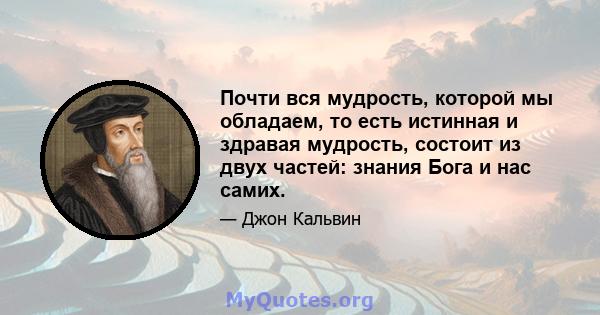 Почти вся мудрость, которой мы обладаем, то есть истинная и здравая мудрость, состоит из двух частей: знания Бога и нас самих.