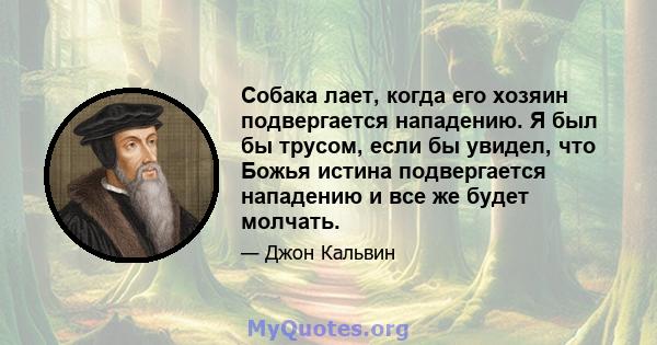 Собака лает, когда его хозяин подвергается нападению. Я был бы трусом, если бы увидел, что Божья истина подвергается нападению и все же будет молчать.